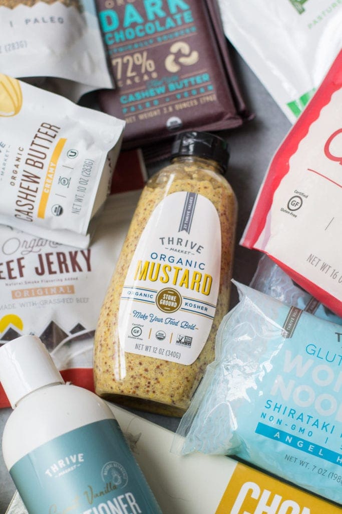 Some thrive market products - organic mustard, paleo pizza crust, organic cashew butter and many more.