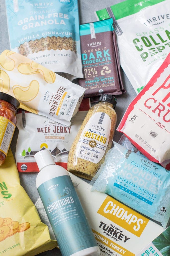 a review of thrive market - a photo of many of the Thrive Market brand products